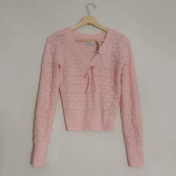 Hollister Pink  Stitchy V-Neck Sweater - Picture 3 of 6